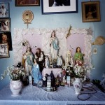 Brazil, Cachoeira, Salvador da Bahia. A Candomble altar in the house of Mai Filinha, the Perpetual Judge (eldest member) of the Irmandade da Boa Morte (Sisterhood of the Good Death).